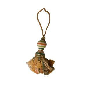 MacKenzie Childs Style Ceramic Head Curtain Tassel Ties Pastel L Peach Greens